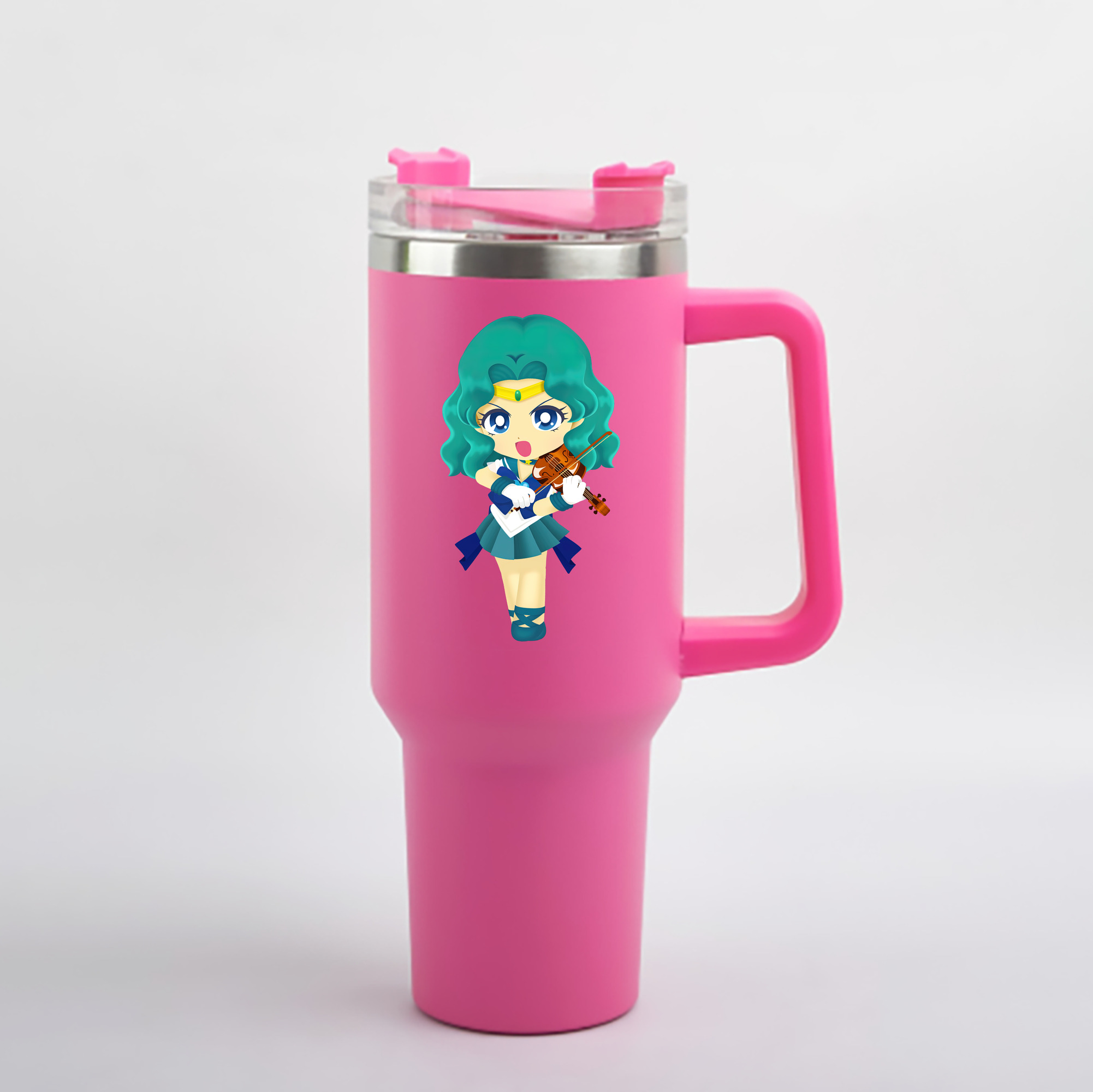 （画像用） 美少女戦士セーラームーン 海王 みちる（かいおう みちる） Sailor Moon Kaiou Michiru 1200mL車用タンブラー - クリスタルステッカー（プラスチックストロー付き）